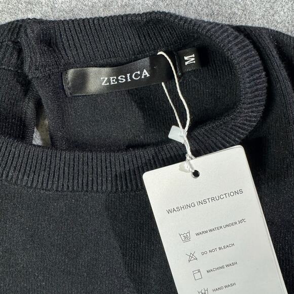 NWT Women's Zesica Crew Neck Pullover Ribbed T Shirt Black Striped Knit Size M - Picture 6 of 8